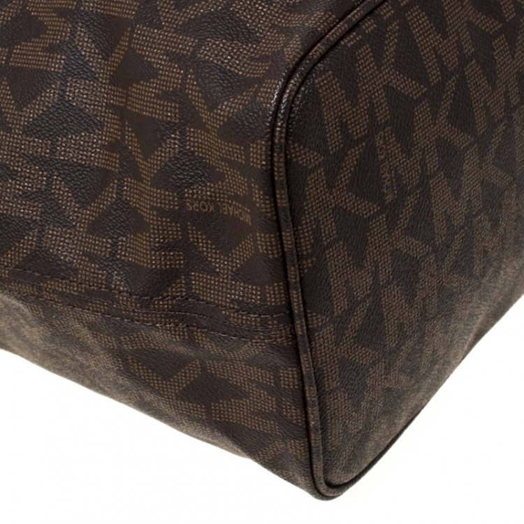 Pre Owned Michael Kors Brown Signature Coated Canvas Jet Set Tote