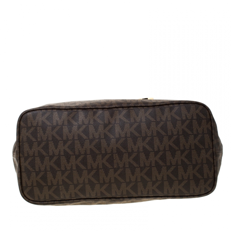 Pre Owned Michael Kors Brown Signature Coated Canvas Jet Set Tote