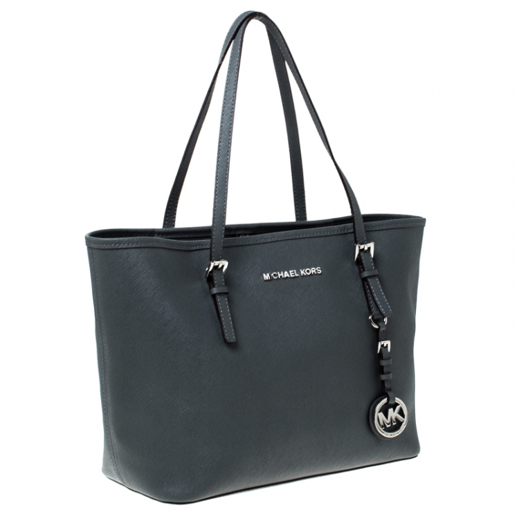 Pre Owned Michael Kors Dark Grey Leather Travel Tote 