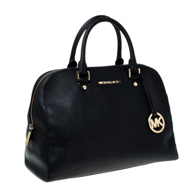 Pre Owned MICHAEL Michael Kors Black Leather Cindy Dome Satchel