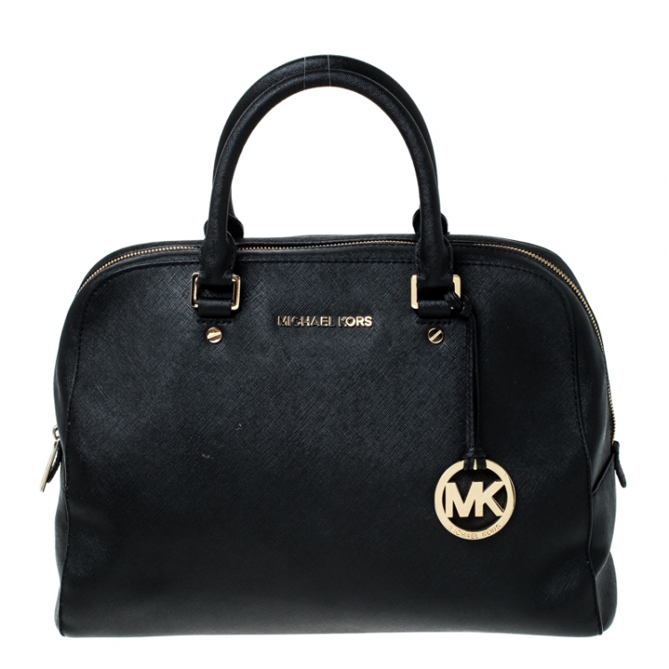 Pre Owned MICHAEL Michael Kors Black Leather Cindy Dome Satchel