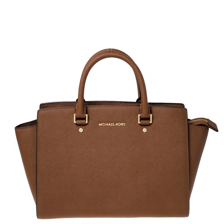 Pre Owned Michael Michael Kors Brown Leather Medium Selma Tote