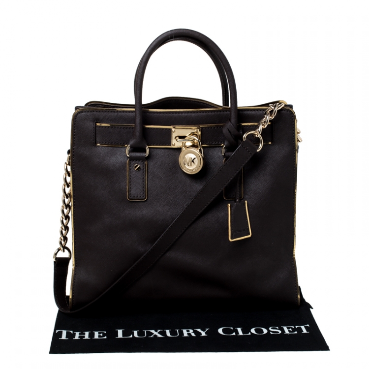 Pre Owned MICHAEL Michael Kors Dark Brown Leather Hamilton Tote