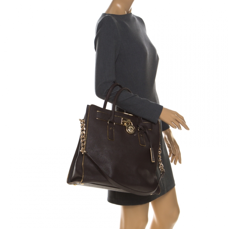 Pre Owned MICHAEL Michael Kors Dark Brown Leather Hamilton Tote
