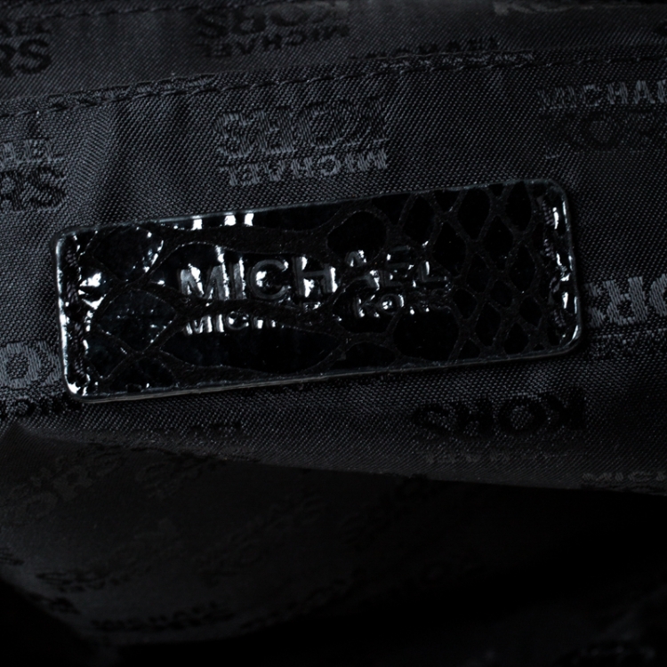 Pre Owned Michael Kors Black Python Embossed Patent Leather Ring Shoulder Bag