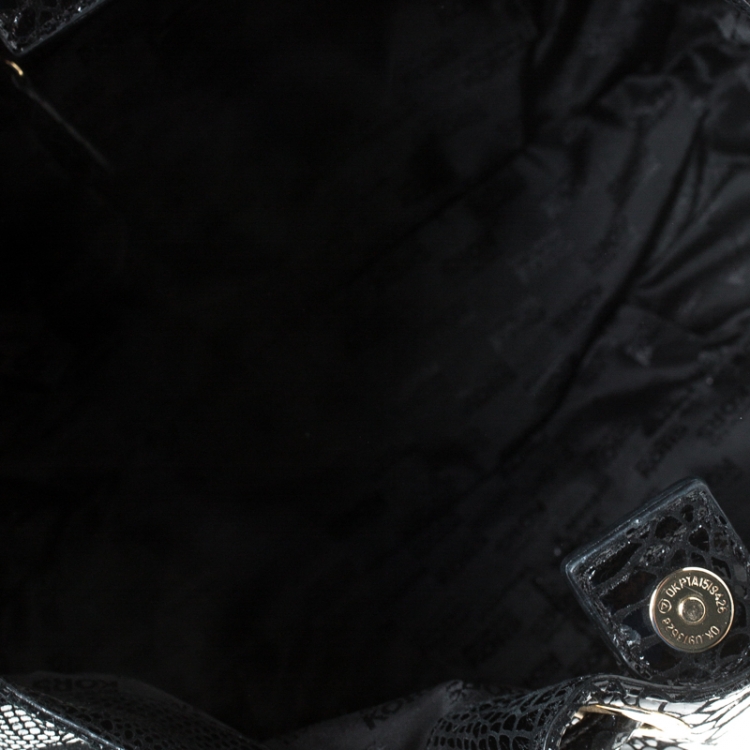 Pre Owned Michael Kors Black Python Embossed Patent Leather Ring Shoulder Bag