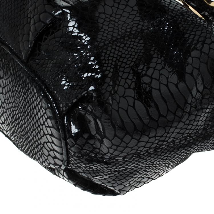 Pre Owned Michael Kors Black Python Embossed Patent Leather Ring Shoulder Bag