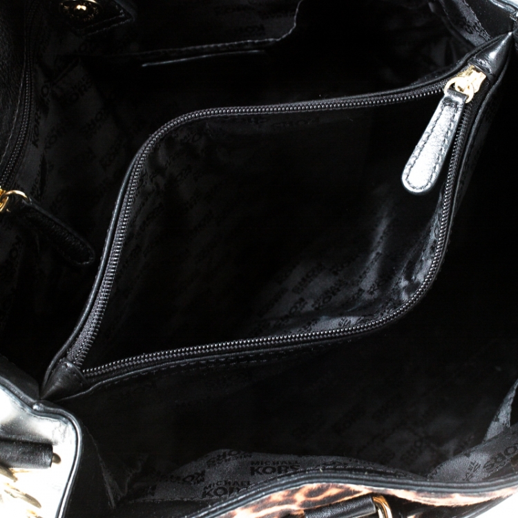 Pre Owned Michael Kors Brown Leopard Print Calfhair and Leather Hamilton Tote