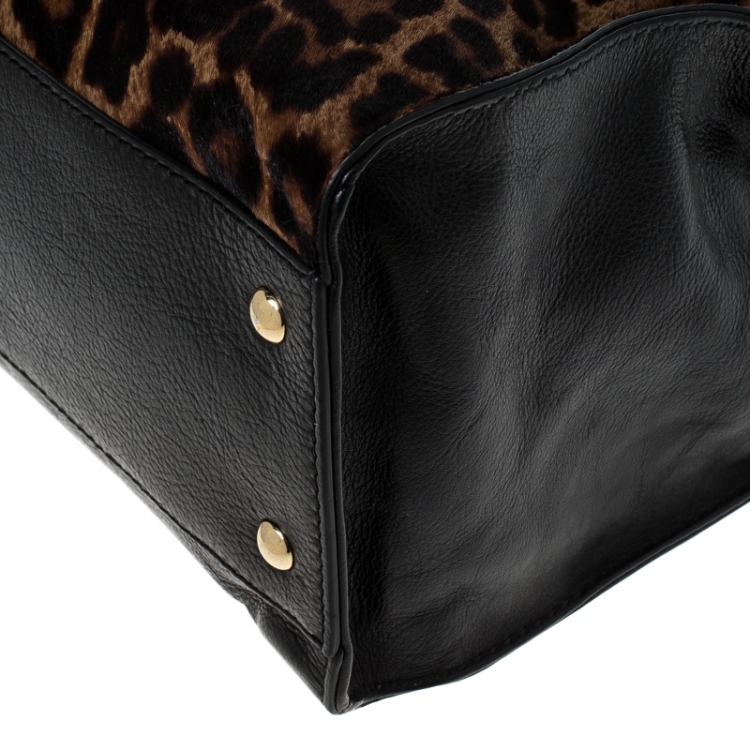 Pre Owned Michael Kors Brown Leopard Print Calfhair and Leather Hamilton Tote