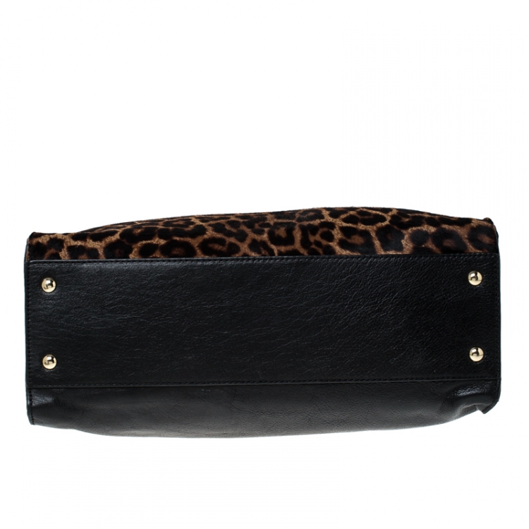 Pre Owned Michael Kors Brown Leopard Print Calfhair and Leather Hamilton Tote