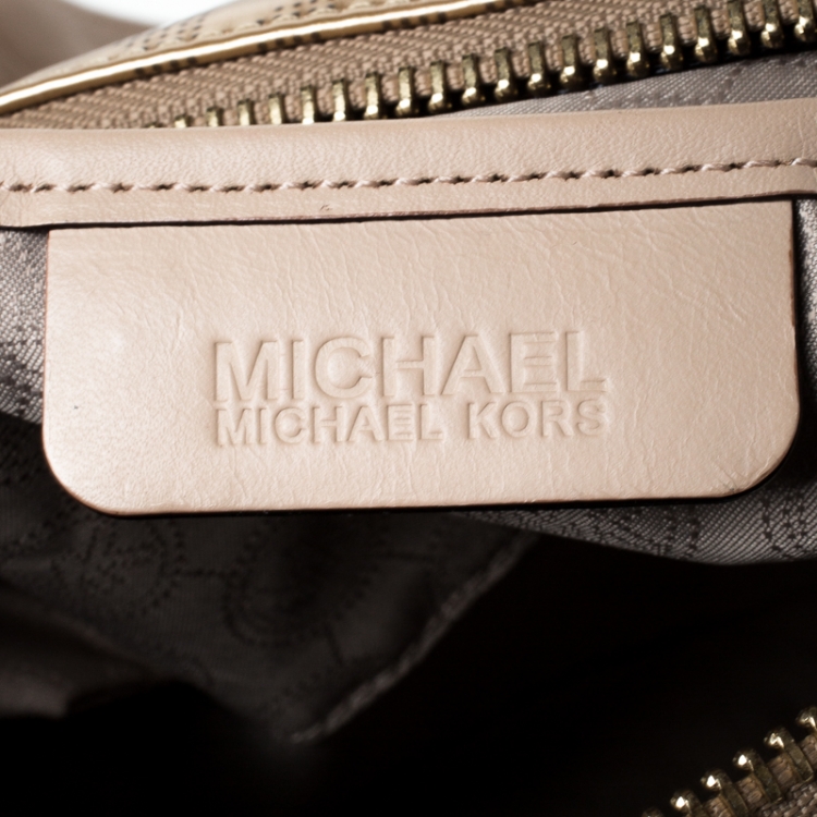 Pre Owned MICHAEL Michael Kors Gold Signature Patent Leather Grayson Satchel