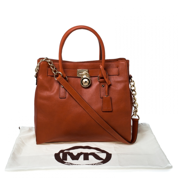 Pre Owned Michael Michael Kors Orange Leather East West Hamilton Tote