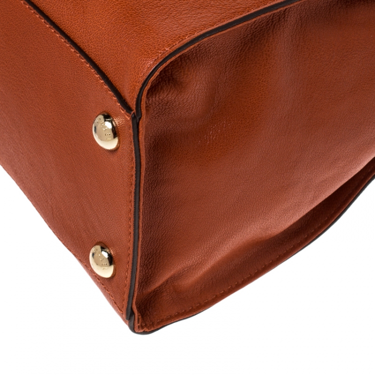 Pre Owned Michael Michael Kors Orange Leather East West Hamilton Tote