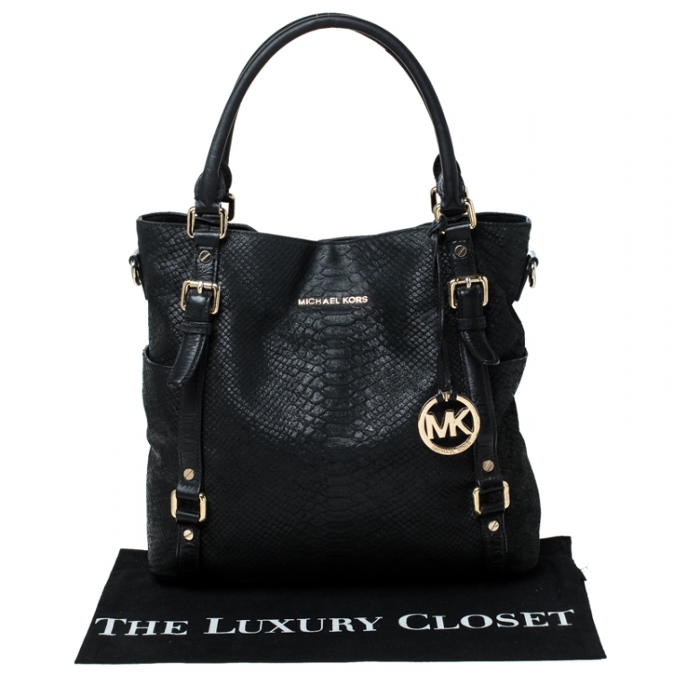 Pre Owned MICHAEL Michael Kors Black Python Embossed Leather Tote