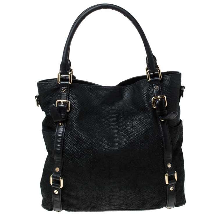 Pre Owned MICHAEL Michael Kors Black Python Embossed Leather Tote