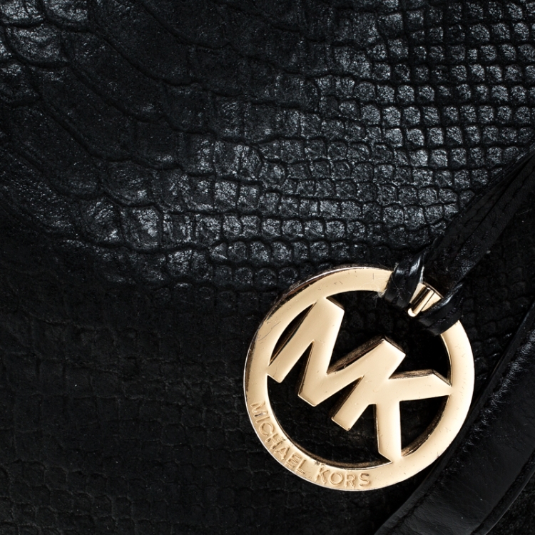 Pre Owned MICHAEL Michael Kors Black Python Embossed Leather Tote