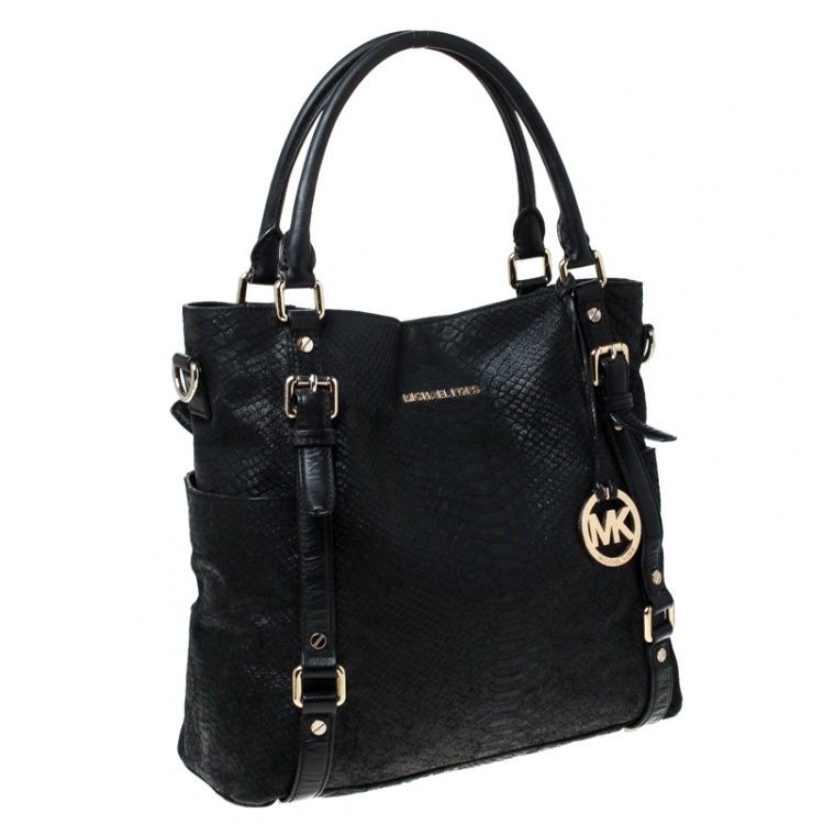 Pre Owned MICHAEL Michael Kors Black Python Embossed Leather Tote