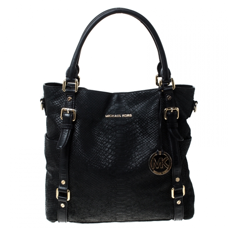 Pre Owned MICHAEL Michael Kors Black Python Embossed Leather Tote