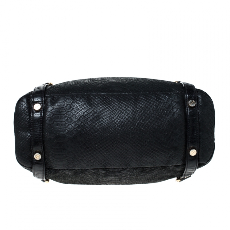 Pre Owned MICHAEL Michael Kors Black Python Embossed Leather Tote