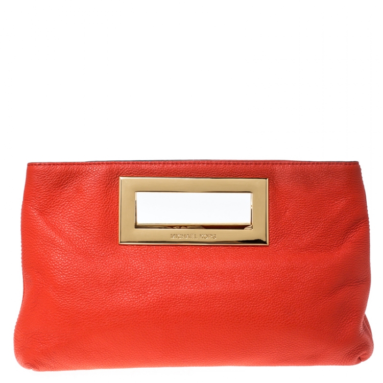 مملوكة مسبقًا Michael Kors Orange Leather Berkley Clutch