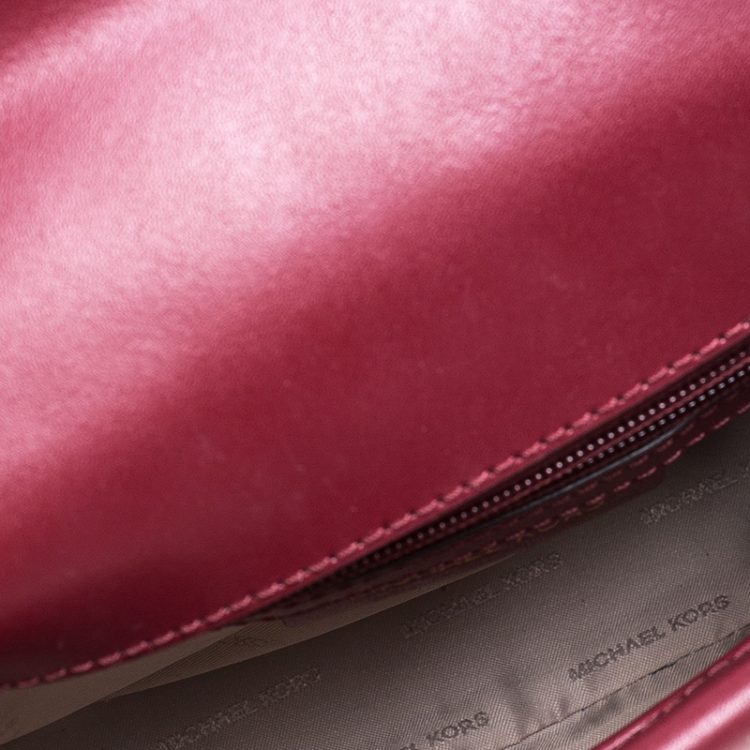 Pre Owned Michael Kors Burgunady/Brown Leather and Coated Canvas Sloan Top Handle Bag