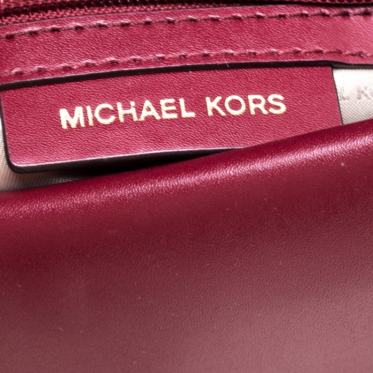 Pre Owned Michael Kors Burgunady/Brown Leather and Coated Canvas Sloan Top Handle Bag