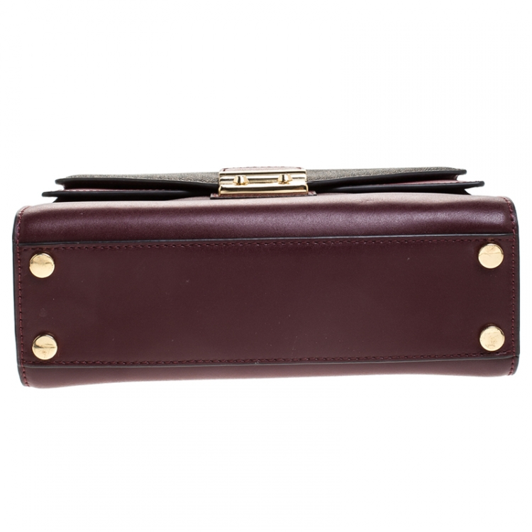 Pre Owned Michael Kors Burgunady/Brown Leather and Coated Canvas Sloan Top Handle Bag