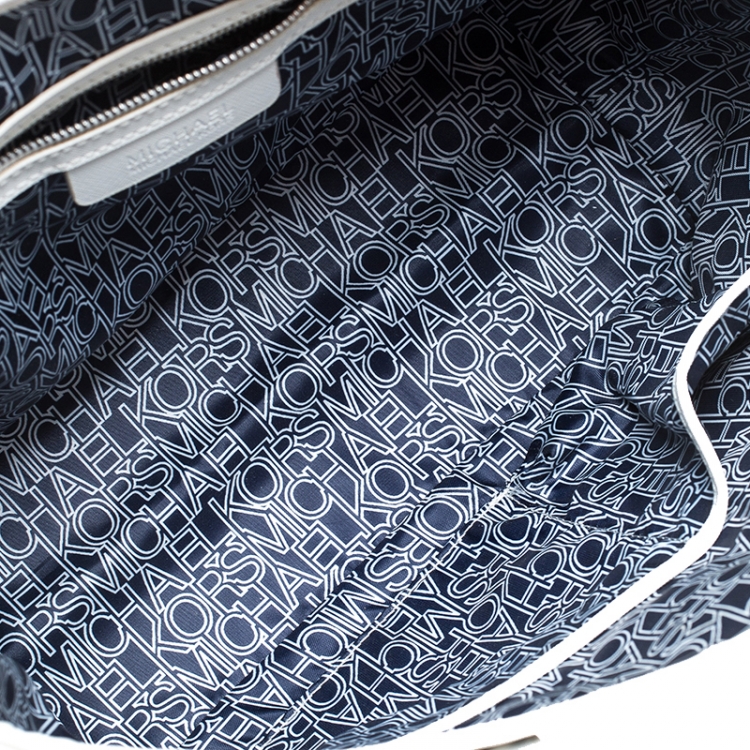 Pre Owned MICHAEL Michael Kors Blue/White Polka Dot Coated Canvas Small Travel Tote