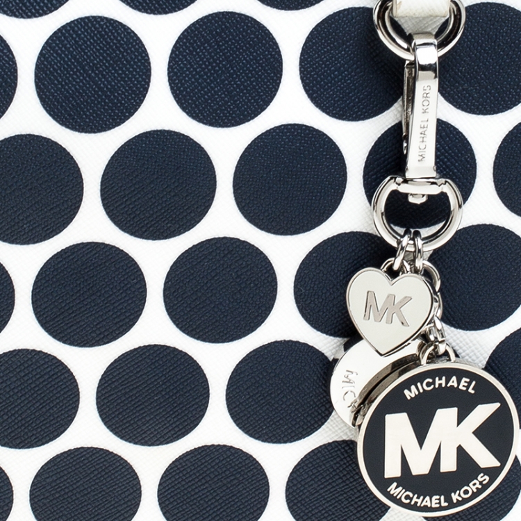 Pre Owned MICHAEL Michael Kors Blue/White Polka Dot Coated Canvas Small Travel Tote