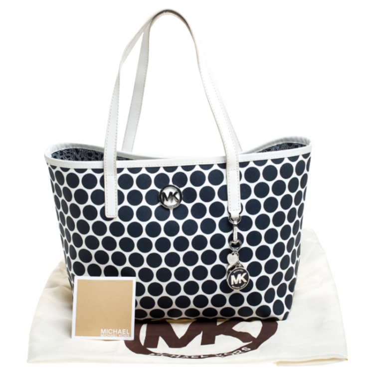 Pre Owned MICHAEL Michael Kors Blue/White Polka Dot Coated Canvas Small Travel Tote