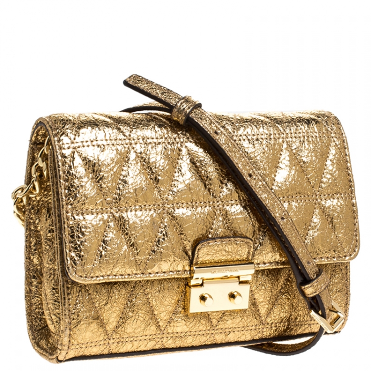 مملوكة مسبقًا Michael Kors Metallic Gold Quilted Leather Crossbody Bag