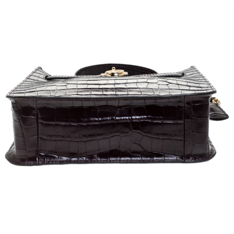 Pre Owned Michael Kors Dark Purple Crocodile Embossed Leather Hamilton Shoulder Bag