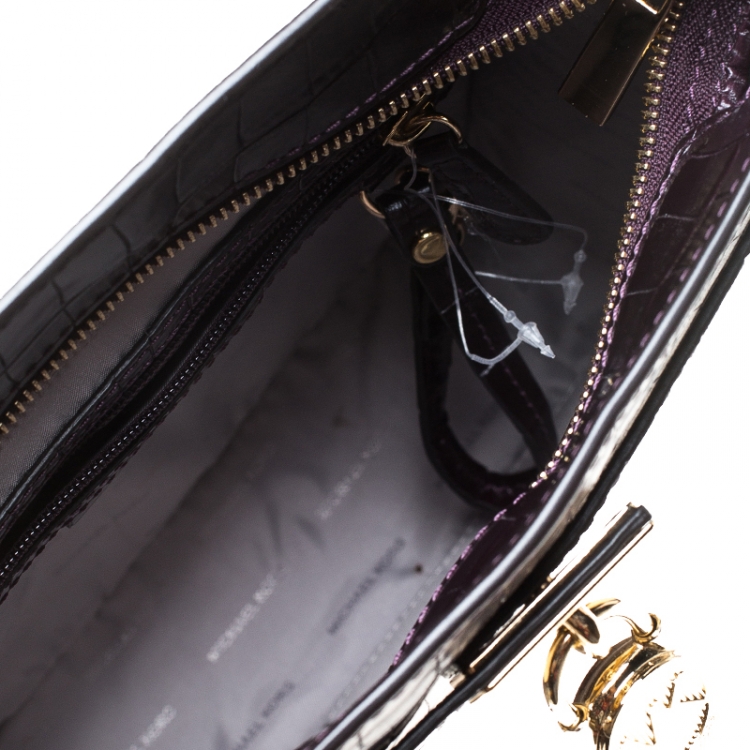 Pre Owned Michael Kors Dark Purple Crocodile Embossed Leather Hamilton Shoulder Bag