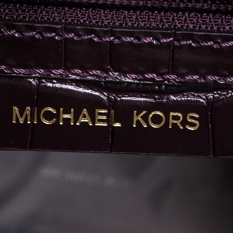 Pre Owned Michael Kors Dark Purple Crocodile Embossed Leather Hamilton Shoulder Bag