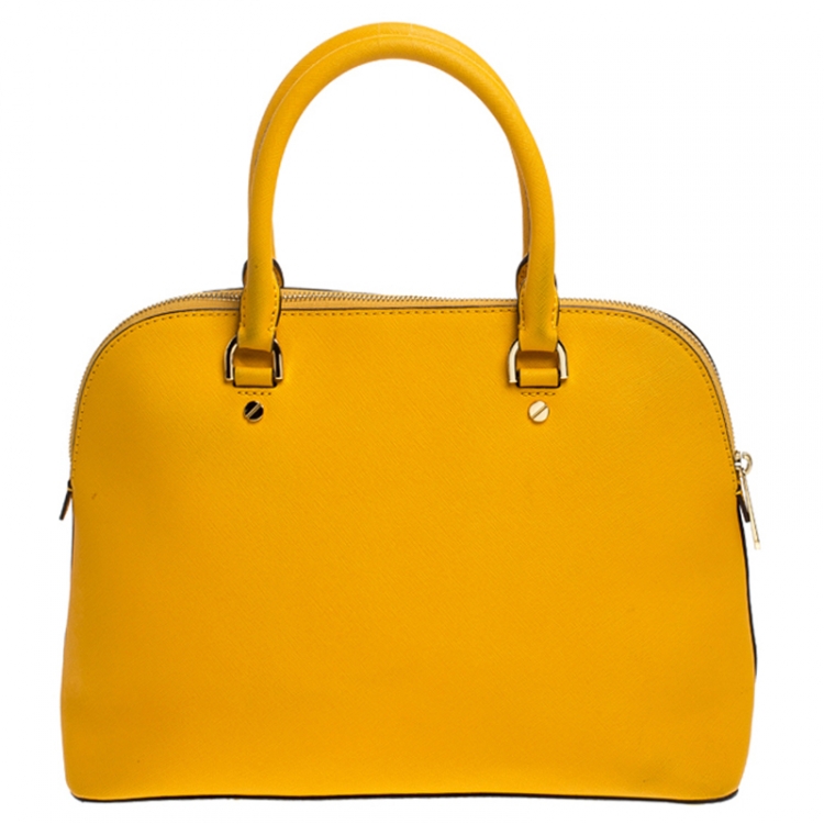 Pre Owned MICHAEL Micheal Kors Yellow Leather Cindy Dome Satchel
