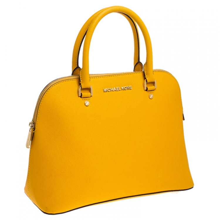 Pre Owned MICHAEL Micheal Kors Yellow Leather Cindy Dome Satchel