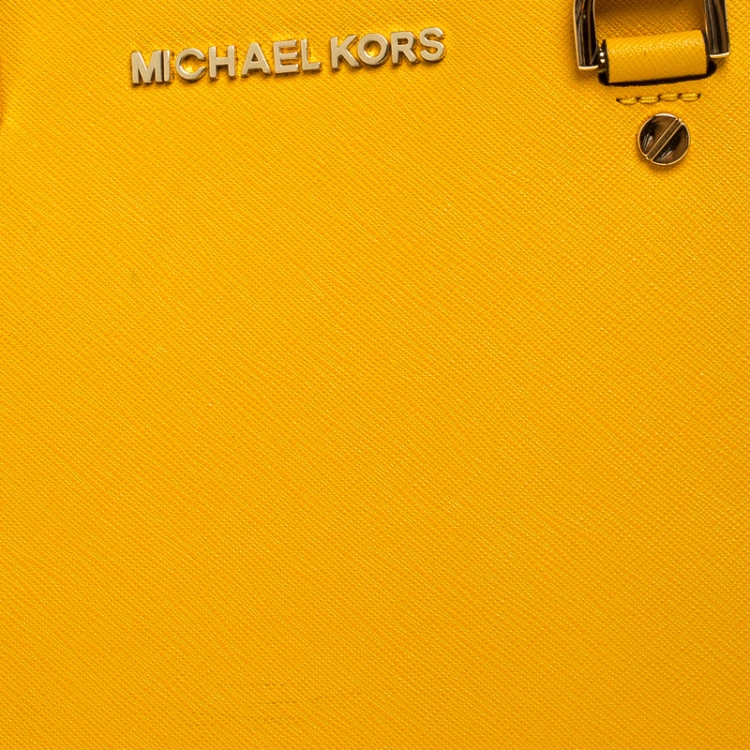 Pre Owned MICHAEL Micheal Kors Yellow Leather Cindy Dome Satchel
