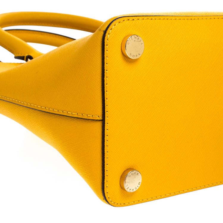 Pre Owned MICHAEL Micheal Kors Yellow Leather Cindy Dome Satchel