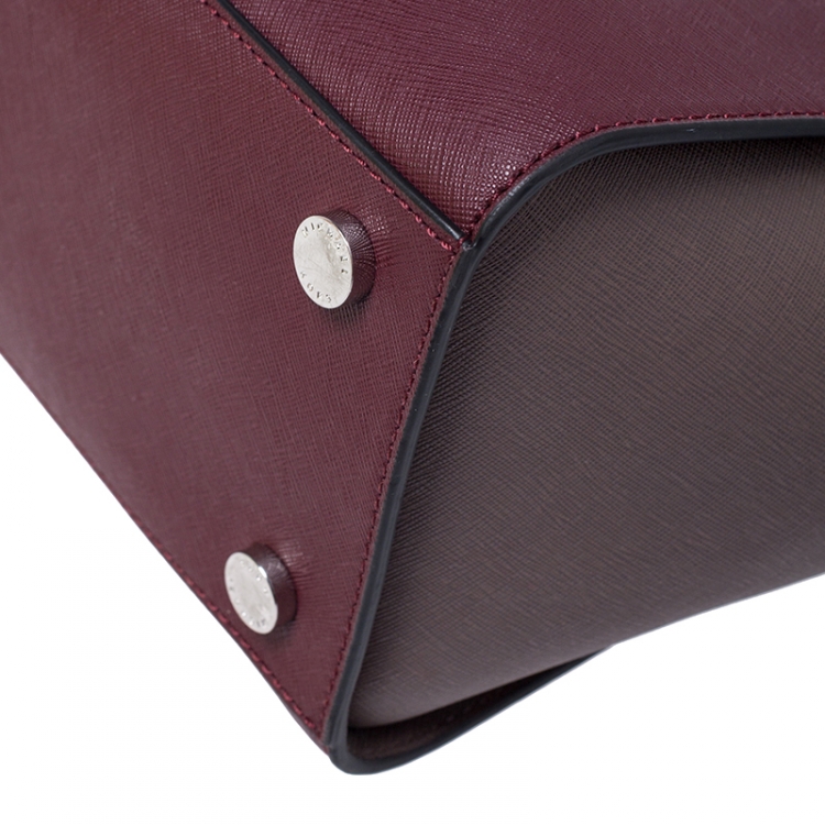 Pre Owned Michael Kors Burgundy/Grey Saffiano Leather Medium Selma Tote