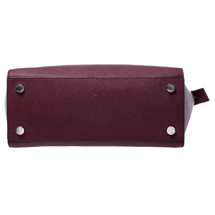 Pre Owned Michael Kors Burgundy/Grey Saffiano Leather Medium Selma Tote