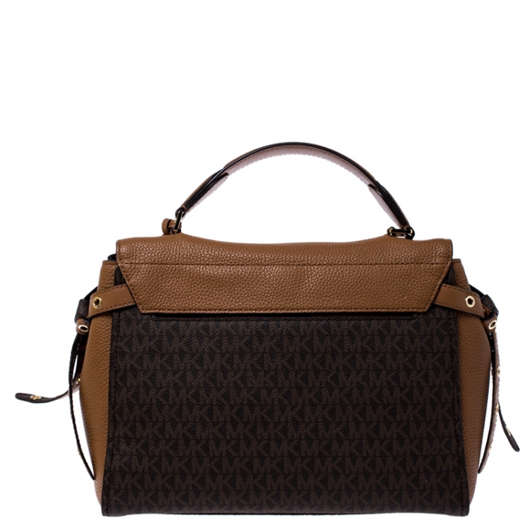 Pre Owned Michael Kors Brown Signature Coated Canvas and Leather Top Handle Bag