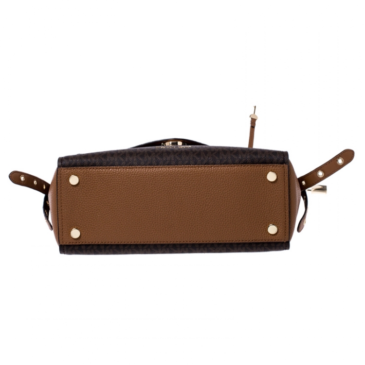 Pre Owned Michael Kors Brown Signature Coated Canvas and Leather Top Handle Bag