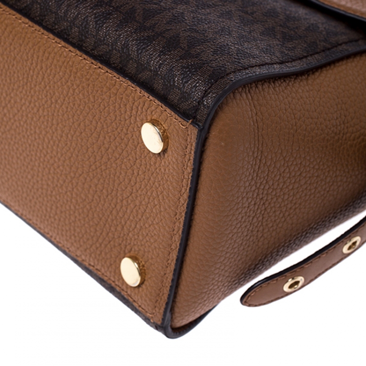 Pre Owned Michael Kors Brown Signature Coated Canvas and Leather Top Handle Bag