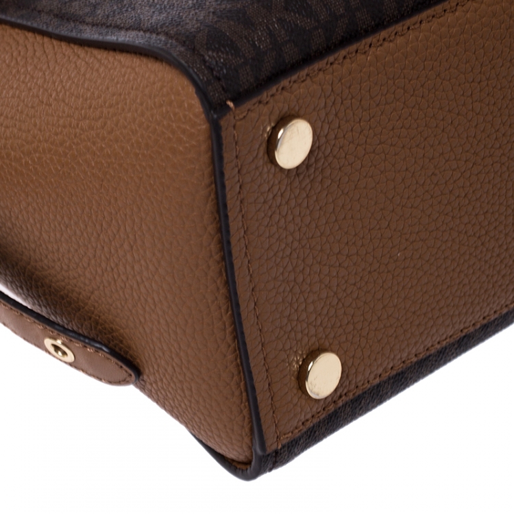 Pre Owned Michael Kors Brown Signature Coated Canvas and Leather Top Handle Bag