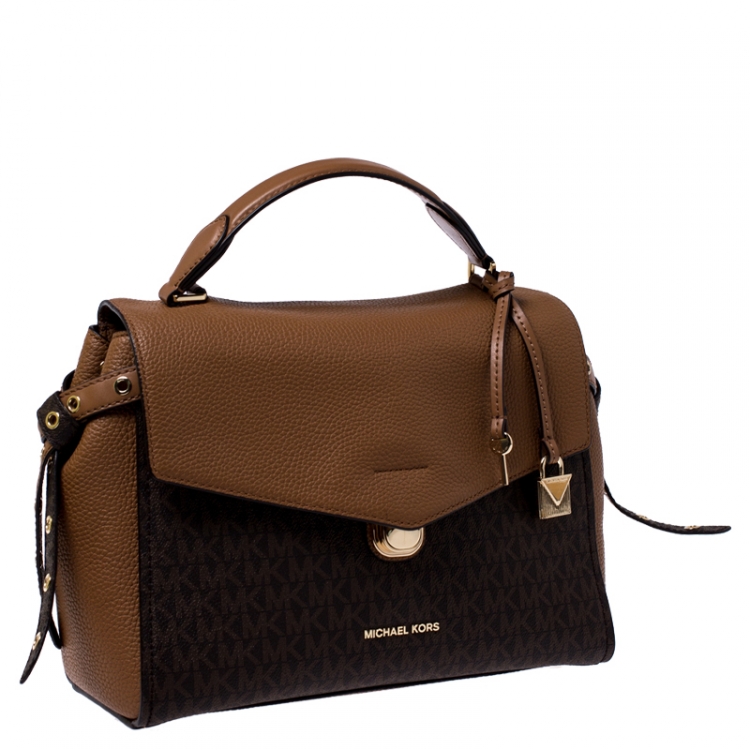 Pre Owned Michael Kors Brown Signature Coated Canvas and Leather Top Handle Bag