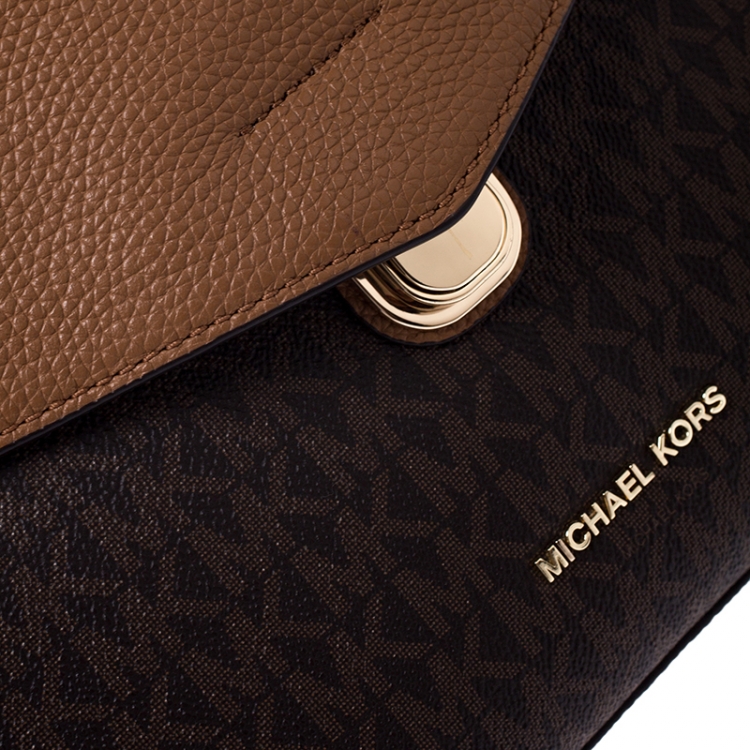 Pre Owned Michael Kors Brown Signature Coated Canvas and Leather Top Handle Bag