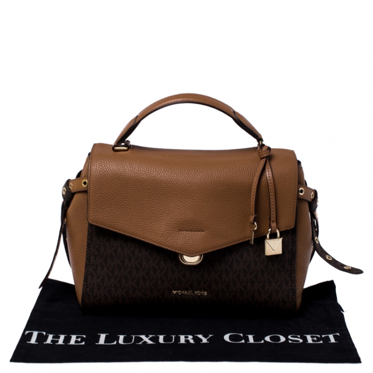 Pre Owned Michael Kors Brown Signature Coated Canvas and Leather Top Handle Bag