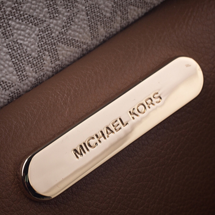 Pre Owned MICHAEL KORS Beige/Brown Monogram Coated Canvas Kimberly Top Zip Shopper Tote 