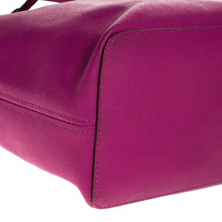 Pre Owned Michael Michael Kors Hot Pink Saffiano Leather Small Jet Set Travel Tote