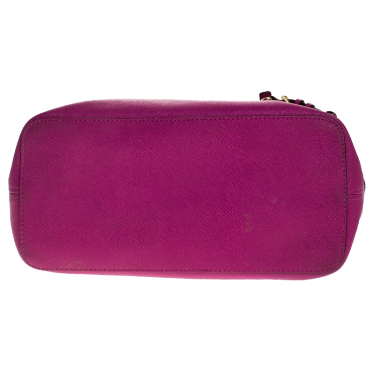 Pre Owned Michael Michael Kors Hot Pink Saffiano Leather Small Jet Set Travel Tote